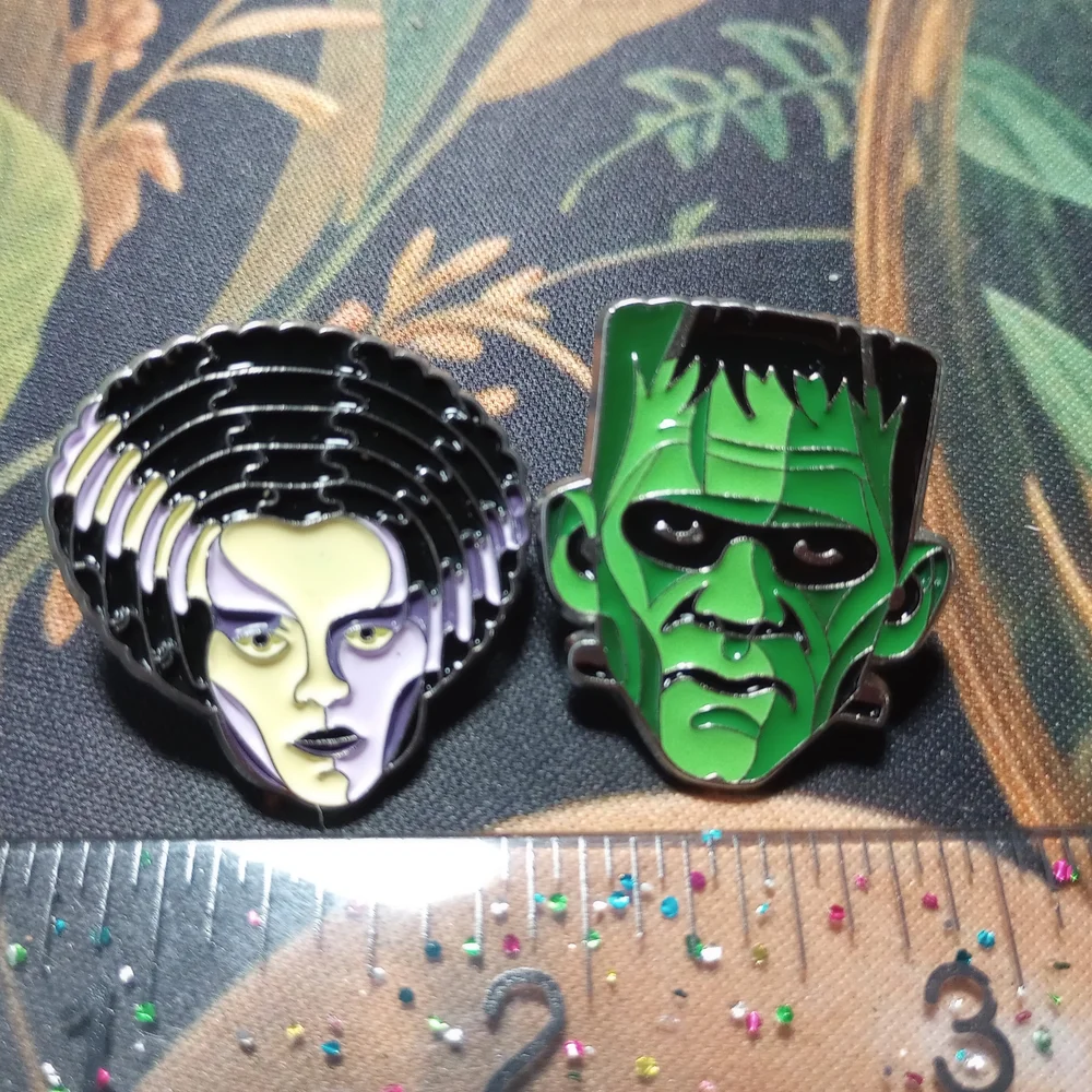 NEW Bride & Frankenstein's Monster Universal Dark Academia Horror Pins Set Goth